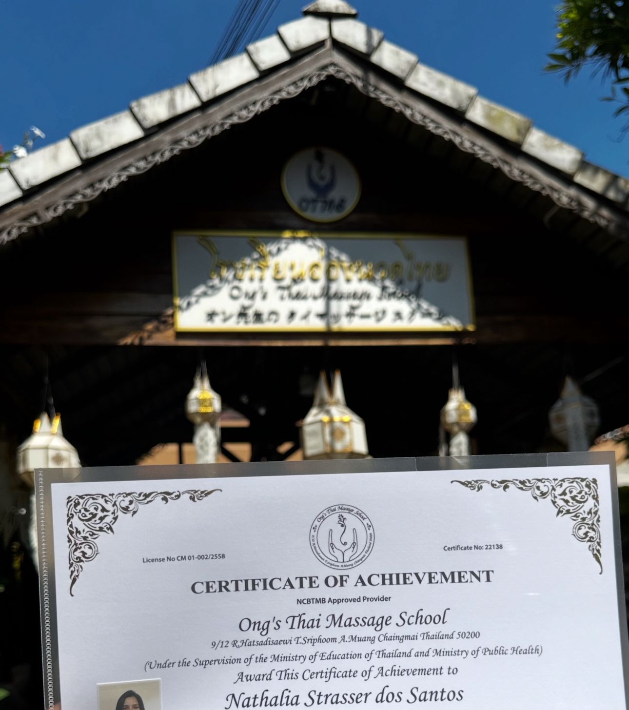 Certificado Ong's Thai Massage School - Tailândia